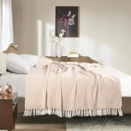 Ehc Herringbone Cotton Throw For Double Bed Sofa Couch,150 X 200 Cm, Beige - thumbnail 2