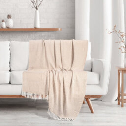Ehc Herringbone Cotton Throw For Double Bed Sofa Couch,150 X 200 Cm, Beige - thumbnail 3