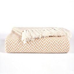 Ehc Herringbone Cotton Throw For Double Bed Sofa Couch,150 X 200 Cm, Beige - thumbnail 1