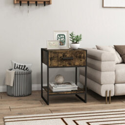 Homcom Modern Bedside Table, Nightstand With Drawer Shelf Rustic Brown - thumbnail 8