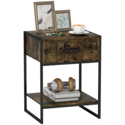 Homcom Modern Bedside Table, Nightstand With Drawer Shelf Rustic Brown - thumbnail 2