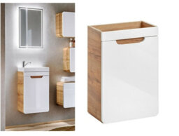 Impact Furniture Cloakroom Vanity Unit 400mm Bathroom Wall Hung Cabinet White Gloss Oak Aruba - thumbnail 1