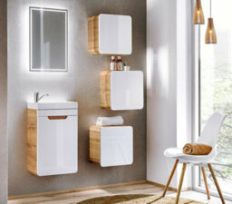 Impact Furniture Cloakroom Vanity Unit 400mm Bathroom Wall Hung Cabinet White Gloss Oak Aruba - thumbnail 6