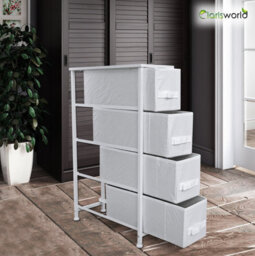 Clarisworld 4 Narrow Chest Drawers Storage Tower Dresser - Wood Top, Sturdy Steel Frame, Organizer Unit White 4 Drawer - thumbnail 3