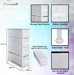 Clarisworld 4 Narrow Chest Drawers Storage Tower Dresser - Wood Top, Sturdy Steel Frame, Organizer Unit White 4 Drawer - thumbnail 6