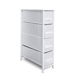 Clarisworld 4 Narrow Chest Drawers Storage Tower Dresser - Wood Top, Sturdy Steel Frame, Organizer Unit White 4 Drawer - thumbnail 1