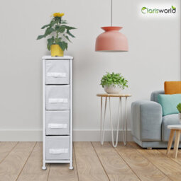Clarisworld 4 Narrow Chest Drawers Storage Tower Dresser - Wood Top, Sturdy Steel Frame, Organizer Unit White 4 Drawer - thumbnail 2