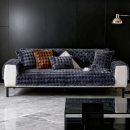 Living And Home Dark Gray Thickened Faux Rabbit Fur Knitted Sofa Cushion Cover/sofa Throw, 70Cm W X 70Cm D - thumbnail 3