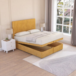 Sloomy Manhattan End Lift Ottoman Bed 6Ft With Sprung Memory Mattress - Mustard Plush & Headboard- Super King - thumbnail 2