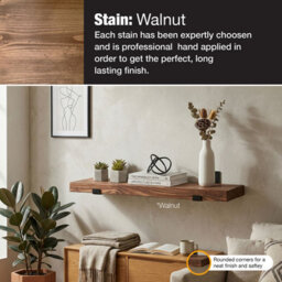 Top Notch Home and Living 190Cm Walnut Rustic Wooden Wall Shelf, Top Notch Home & Living Handcrafted Wood Shelves, Handmade Incl 2 Brackets Per Shelf - thumbnail 4