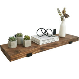 Top Notch Home and Living 190Cm Walnut Rustic Wooden Wall Shelf, Top Notch Home & Living Handcrafted Wood Shelves, Handmade Incl 2 Brackets Per Shelf