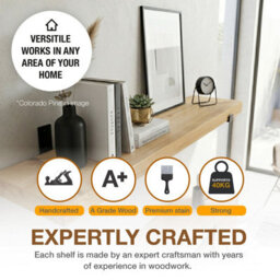 Top Notch Home and Living 190Cm Walnut Rustic Wooden Wall Shelf, Top Notch Home & Living Handcrafted Wood Shelves, Handmade Incl 2 Brackets Per Shelf - thumbnail 6
