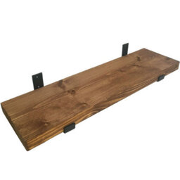 Top Notch Home and Living 190Cm Walnut Rustic Wooden Wall Shelf, Top Notch Home & Living Handcrafted Wood Shelves, Handmade Incl 2 Brackets Per Shelf - thumbnail 3
