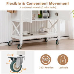 Costway Kitchen Storage Trolley Cart Rolling Island Shelves Cupboard 2 Doors &towel Rack - thumbnail 6