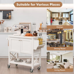 Costway Kitchen Storage Trolley Cart Rolling Island Shelves Cupboard 2 Doors &towel Rack - thumbnail 8