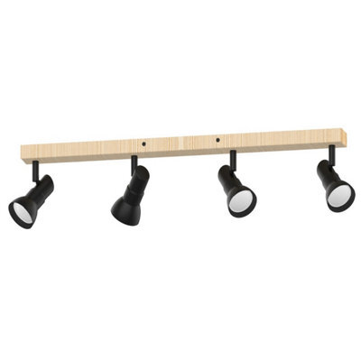 Luminosa Lighting Luminosa Triest Ceiling Spotlight Bar, Matt Black + Wood, 4X Gu10