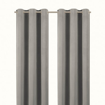 GoodHome Valgreta Grey Velvet Lined Eyelet Curtain (W)117Cm (L)137Cm, Pair - image 1