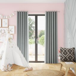 GoodHome Valgreta Grey Velvet Lined Eyelet Curtain (W)117Cm (L)137Cm, Pair - thumbnail 2