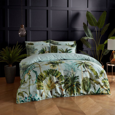Paoletti Forsteriana Palms 100% Cotton Duvet Cover Set, Double, Blue - image 1