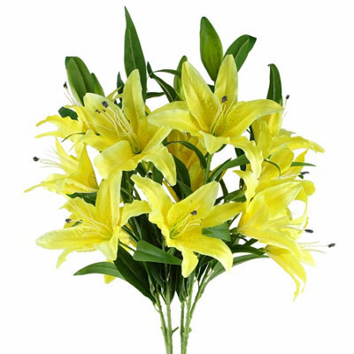 Leaf Pack Of 6 X 100Cm Large Yellow Lily Stem - 18 Flowers - image 1