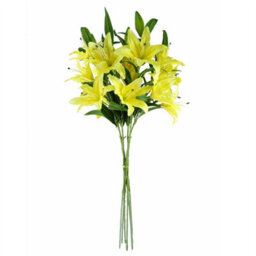 Leaf Pack Of 6 X 100Cm Large Yellow Lily Stem - 18 Flowers - thumbnail 3