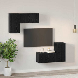 Berkfield Tv Cabinet Set 4 Pcs Black Oak 60 X 30 X 30 Cm Engineered Wood - thumbnail 4