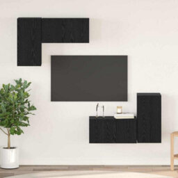 Berkfield Tv Cabinet Set 4 Pcs Black Oak 60 X 30 X 30 Cm Engineered Wood - thumbnail 1