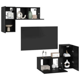 Berkfield Tv Cabinet Set 4 Pcs Black Oak 60 X 30 X 30 Cm Engineered Wood - thumbnail 3