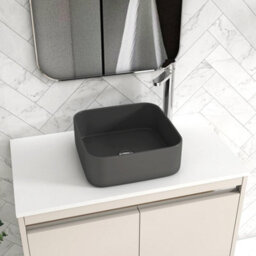 Royal Bathrooms Orion 800mm Warm Taupe Wall Hung Plain White Countertop Vanity Unit 2 Drawer With Art Square Basin & Chrome Accent Trim - thumbnail 5