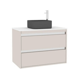 Royal Bathrooms Orion 800mm Warm Taupe Wall Hung Plain White Countertop Vanity Unit 2 Drawer With Art Square Basin & Chrome Accent Trim - thumbnail 6