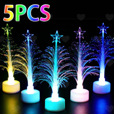 Amorly 5Pcs Mini Led Christmas Tree Night Lights, Colour Changing Fibre Optic Effect Battery Operated Small Lamps For Festival Decoration - image 1