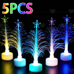 Amorly 5Pcs Mini Led Christmas Tree Night Lights, Colour Changing Fibre Optic Effect Battery Operated Small Lamps For Festival Decoration - thumbnail 1