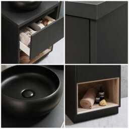 Homestylestore Black Grey 600mm Bathroom Vanity Unit Round Countertop Graphite Basin Open Shelf - thumbnail 3