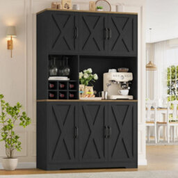 Black Kitchen Cupboard,180Cm Tall Kitchen Cabinet, Pantry Cupboard Removable Wine Rack - thumbnail 6