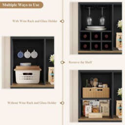 Black Kitchen Cupboard,180Cm Tall Kitchen Cabinet, Pantry Cupboard Removable Wine Rack - thumbnail 3