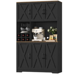 Black Kitchen Cupboard,180Cm Tall Kitchen Cabinet, Pantry Cupboard Removable Wine Rack - thumbnail 1