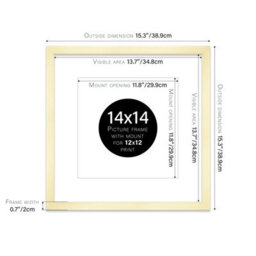 "14X14"" Gold Picture Frame - 14X14"" Square Frame With 12X12"" Mount For 14X14""/12X12"" Pictures Art Deco Style Room Decor, 1 Pack" - thumbnail 2