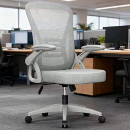 Onemill Ergonomic Swivel Mid Back Office Chair With Adjustable Height And Flip-Up Armrest - Grey