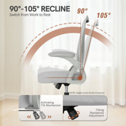 Onemill Ergonomic Swivel Mid Back Office Chair With Adjustable Height And Flip-Up Armrest - Grey - thumbnail 2