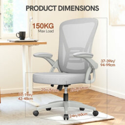 Onemill Ergonomic Swivel Mid Back Office Chair With Adjustable Height And Flip-Up Armrest - Grey - thumbnail 7