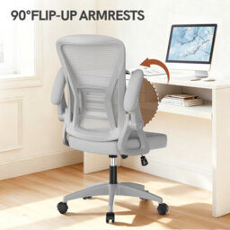 Onemill Ergonomic Swivel Mid Back Office Chair With Adjustable Height And Flip-Up Armrest - Grey - thumbnail 5