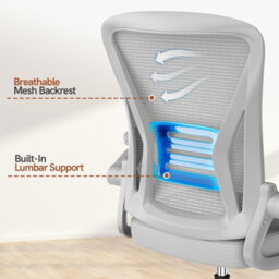 Onemill Ergonomic Swivel Mid Back Office Chair With Adjustable Height And Flip-Up Armrest - Grey - thumbnail 6