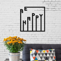 Decortie Modern Metal Wall Art Happy Theme Home Ornament Decorative Minimalist Design Hanging Wall Sculpture, Black