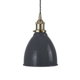 Slate Grey Classic Small Pantry Metal Painted Dome Pendant Light With Brushed Chrome Lamp Holder And Grey Twisted Cable - Se Home