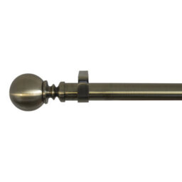 GoodHome Antiki Satin Antique Brass Effect Extendable Ball Single Curtain Pole Set, (L)2000mm-3300mm (Dia)28mm