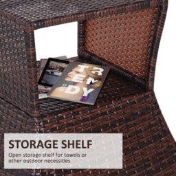 Outsunny Rattan Wicker Tea Coffee Table W/ Umbrella Hole Storage Space Brown - thumbnail 5