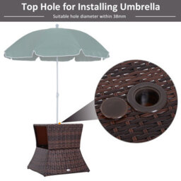 Outsunny Rattan Wicker Tea Coffee Table W/ Umbrella Hole Storage Space Brown - thumbnail 4