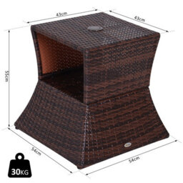 Outsunny Rattan Wicker Tea Coffee Table W/ Umbrella Hole Storage Space Brown - thumbnail 3
