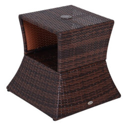 Outsunny Rattan Wicker Tea Coffee Table W/ Umbrella Hole Storage Space Brown - thumbnail 8