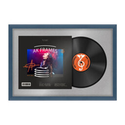 "AK Frames 25X17"" Navy Blue Classic Vinyl Record Frame With Silver Mount For 12 Inch Lp Cover & Disc - Overlapped Design" - thumbnail 1